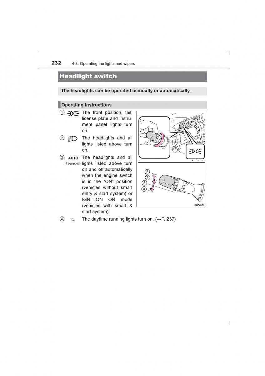 Toyota Avensis IV 4 owners manual / page 232