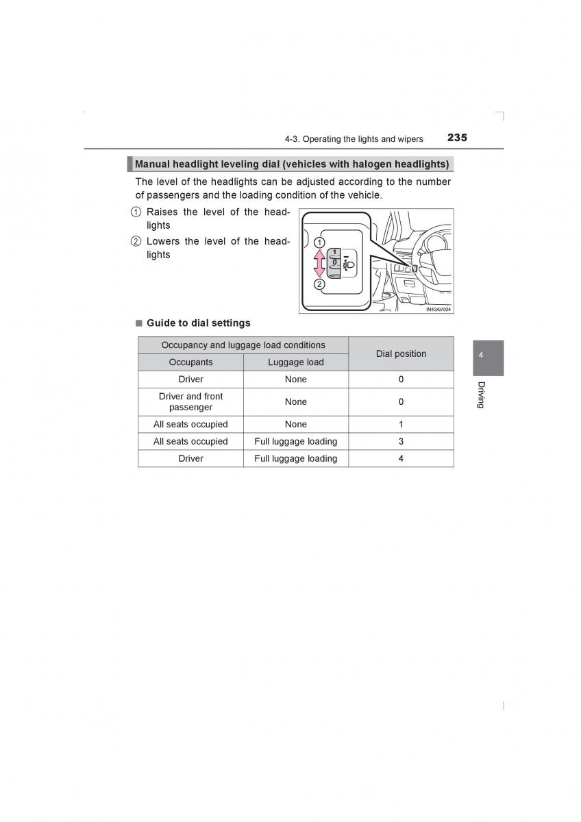 Toyota Avensis IV 4 owners manual / page 235