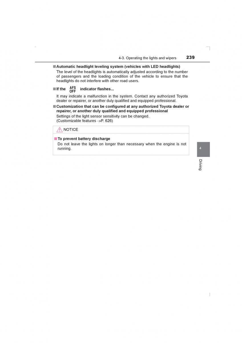 Toyota Avensis IV 4 owners manual / page 239