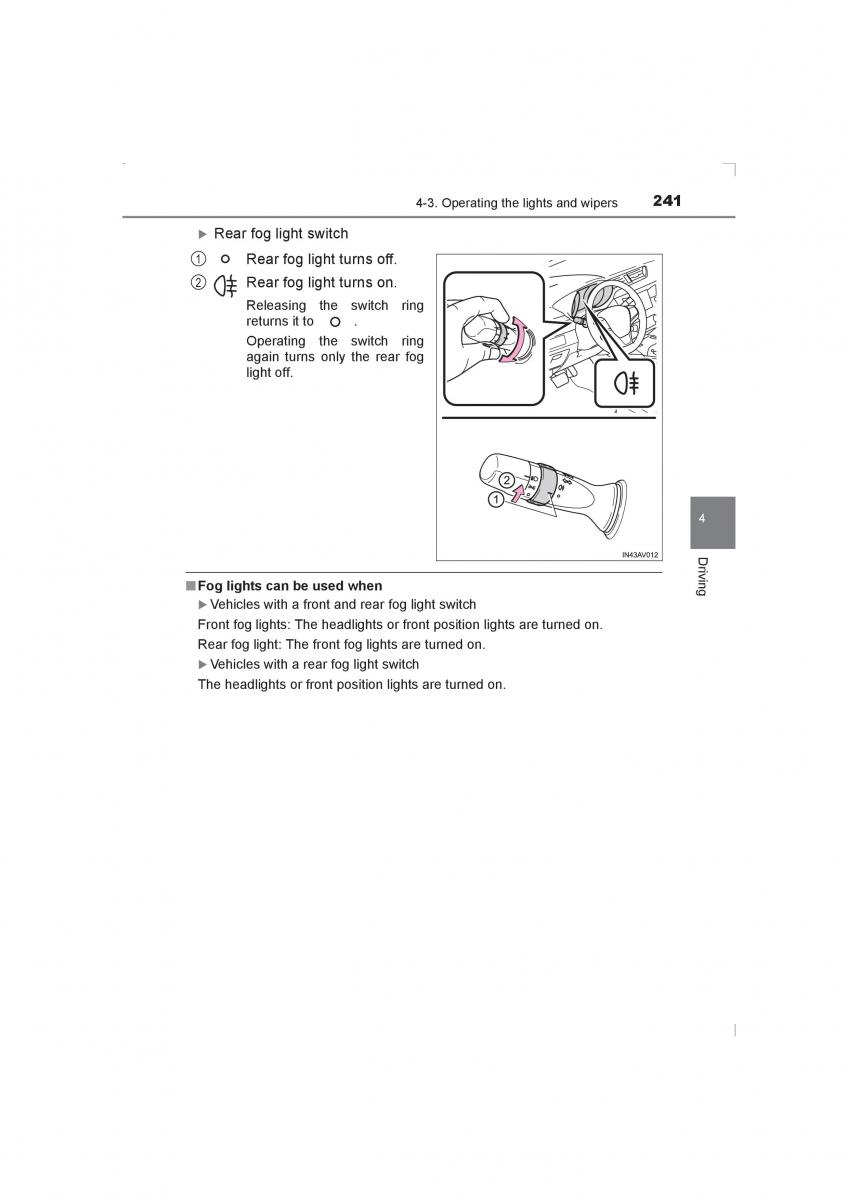 Toyota Avensis IV 4 owners manual / page 241