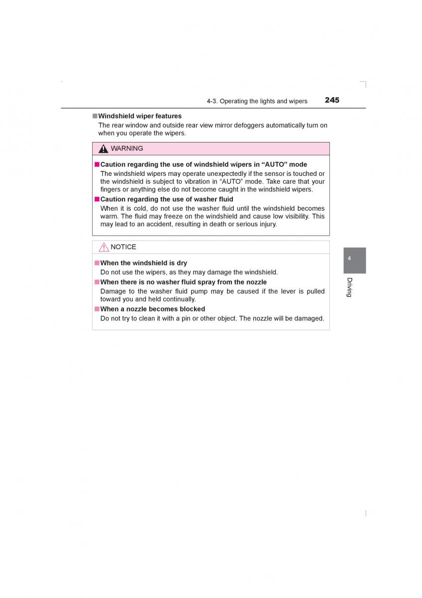 Toyota Avensis IV 4 owners manual / page 245