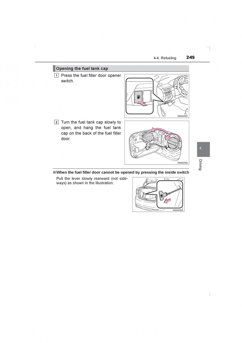 Toyota Avensis IV 4 owners manual / page 249