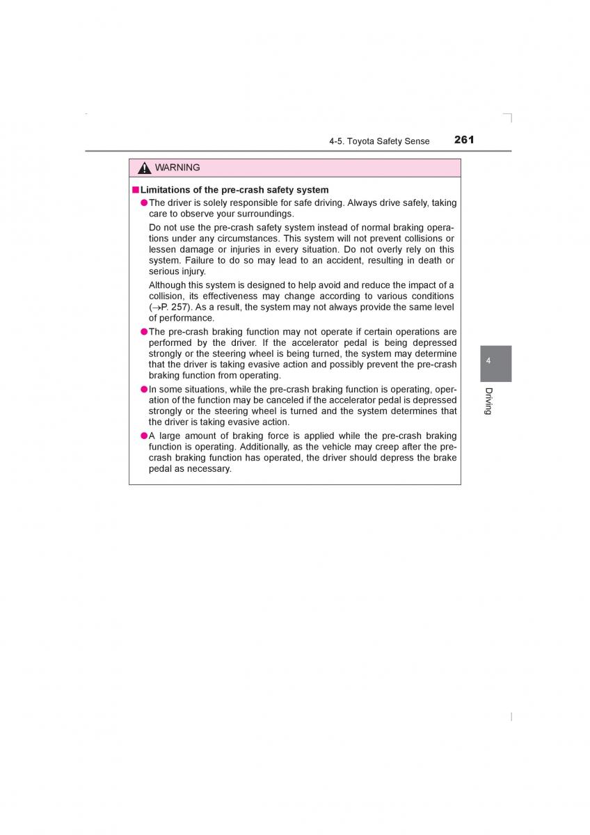 Toyota Avensis IV 4 owners manual / page 261