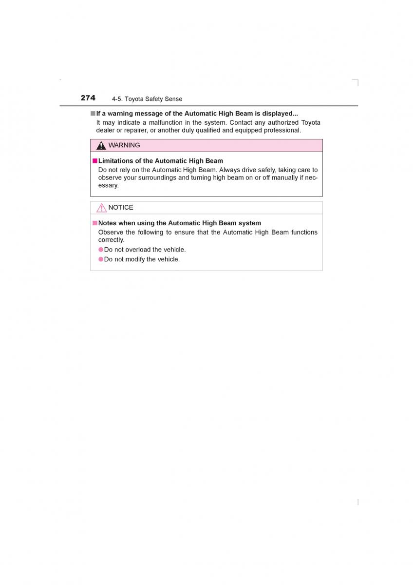 Toyota Avensis IV 4 owners manual / page 274