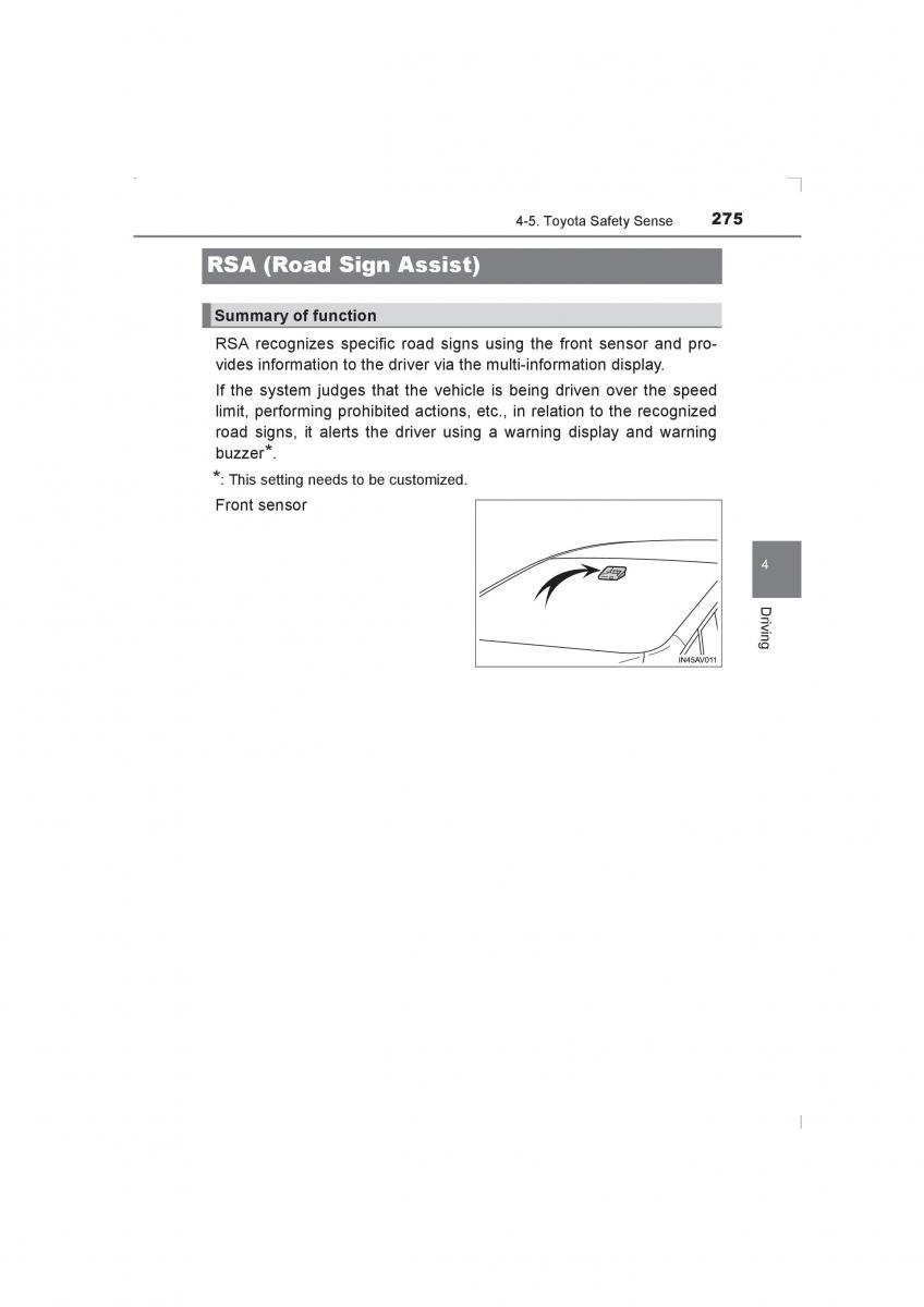 Toyota Avensis IV 4 owners manual / page 275