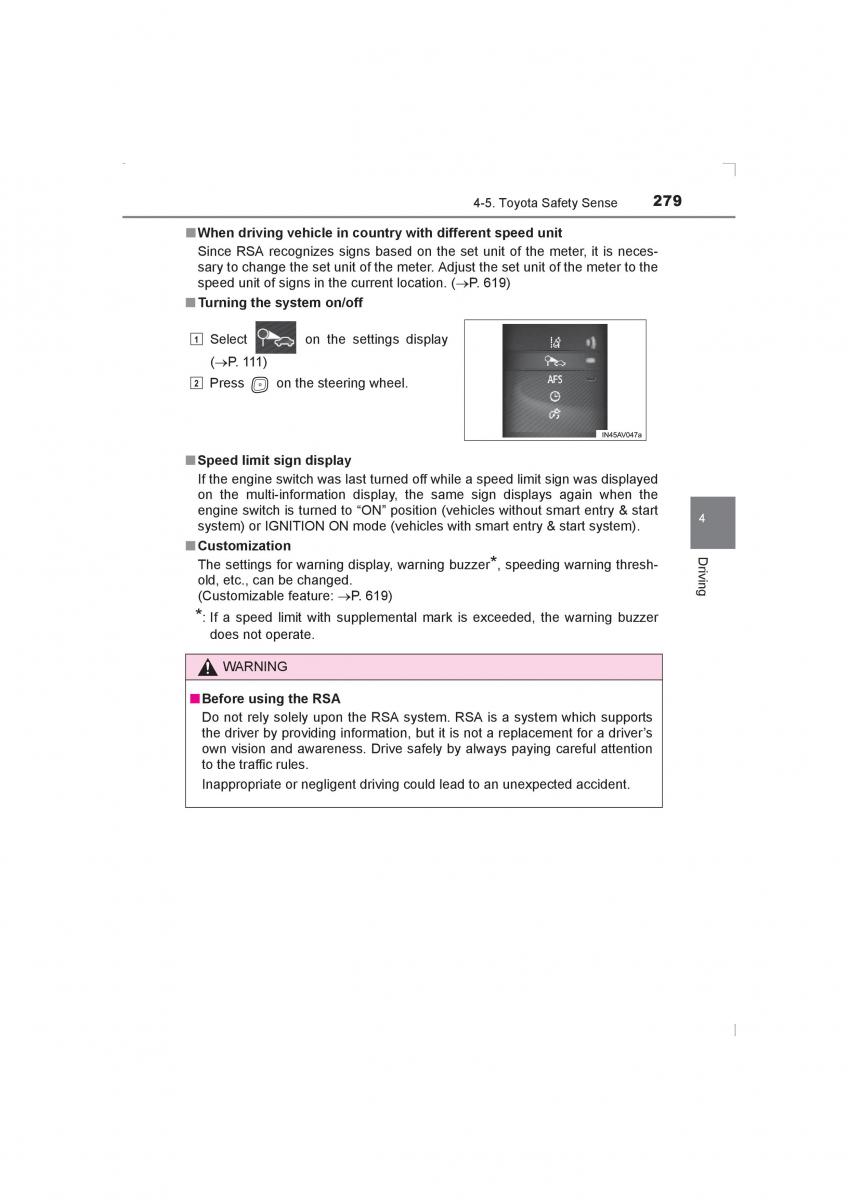 Toyota Avensis IV 4 owners manual / page 279