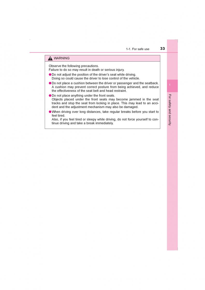 Toyota Avensis IV 4 owners manual / page 33