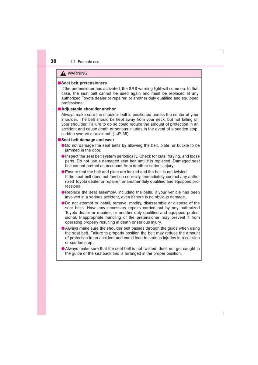 Toyota Avensis IV 4 owners manual / page 38