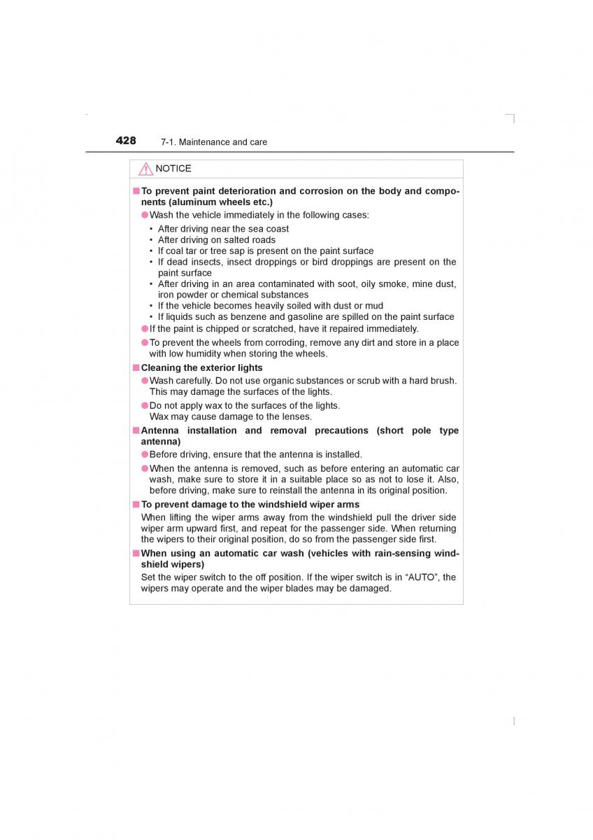 Toyota Avensis IV 4 owners manual / page 428