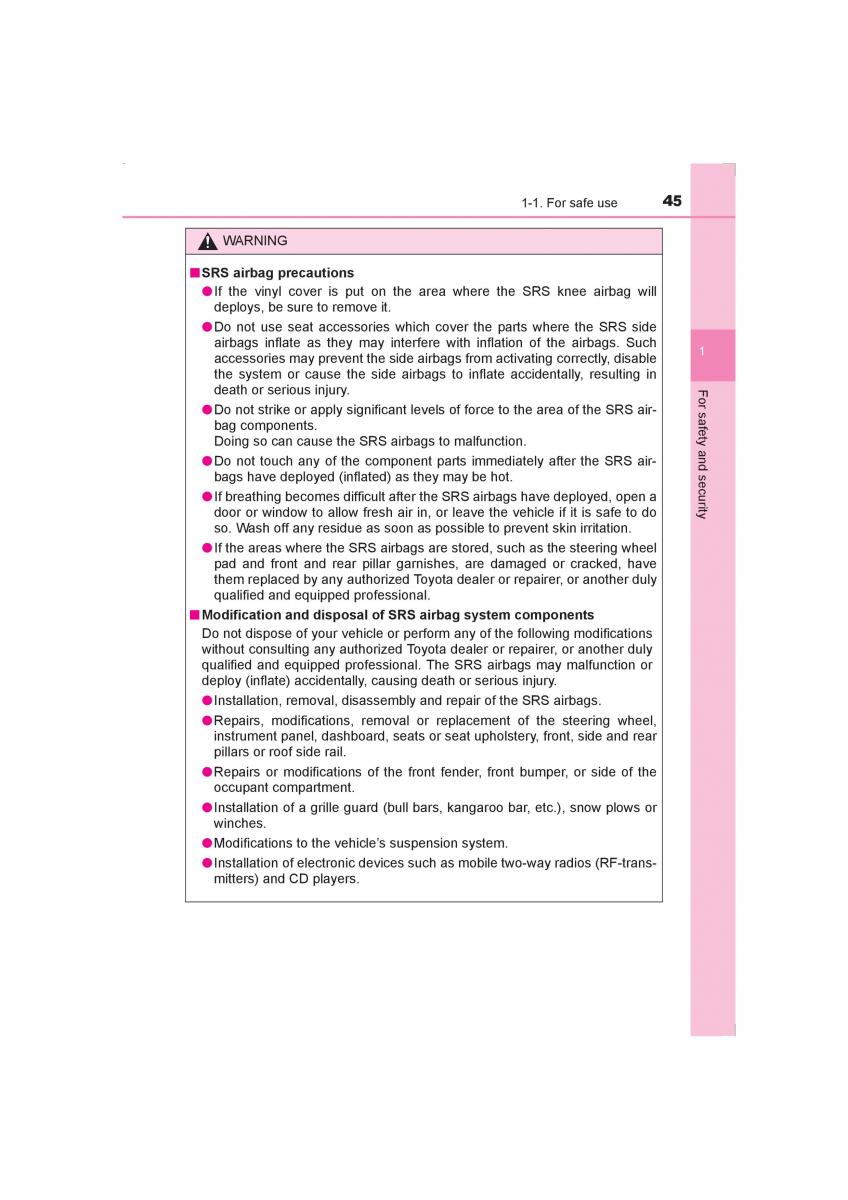 Toyota Avensis IV 4 owners manual / page 45