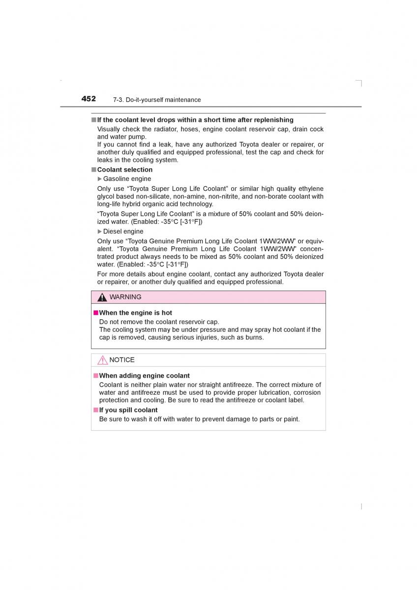 Toyota Avensis IV 4 owners manual / page 452