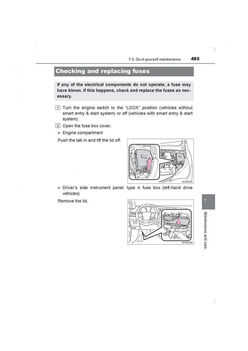 Toyota Avensis IV 4 owners manual / page 485