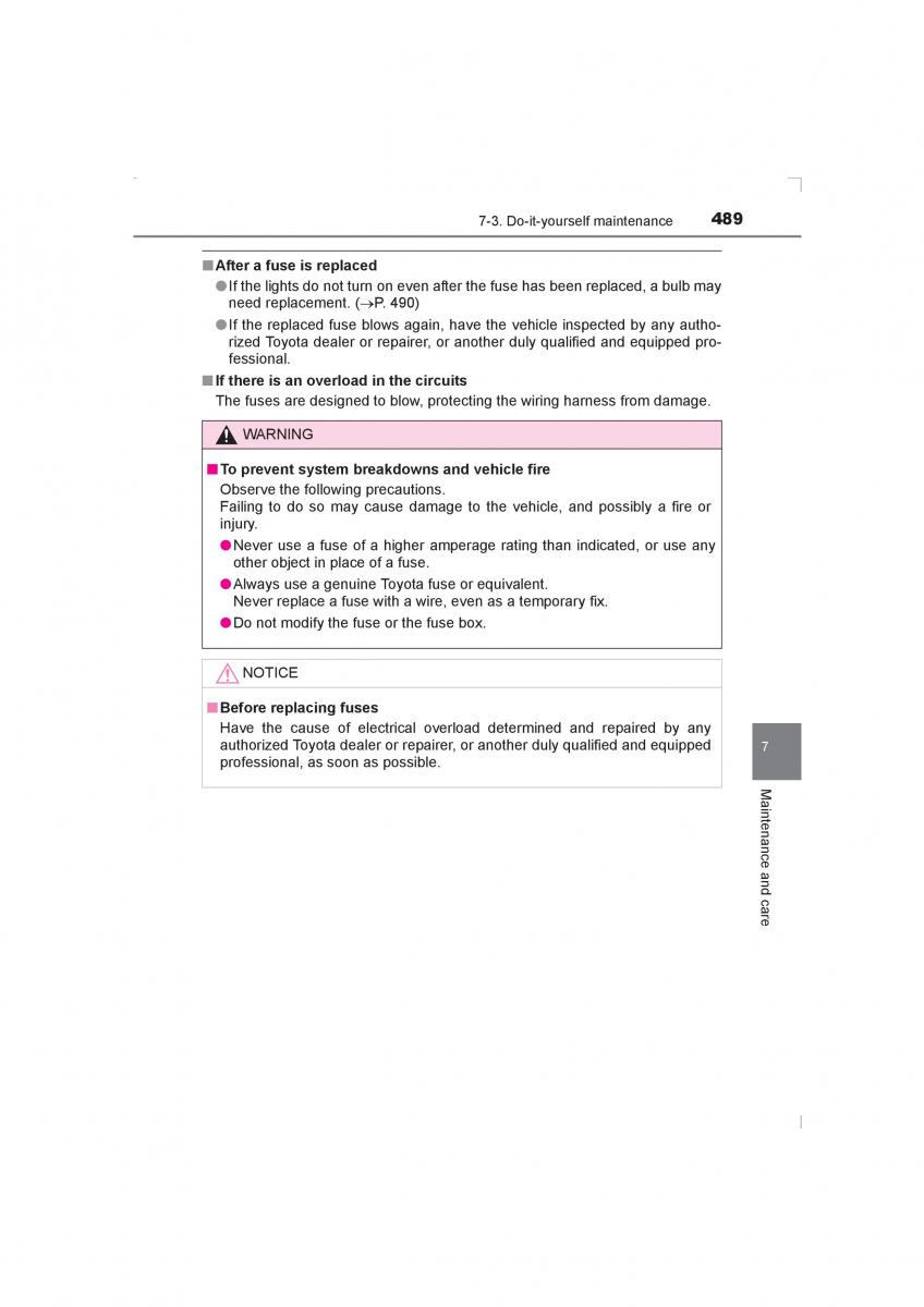 Toyota Avensis IV 4 owners manual / page 489