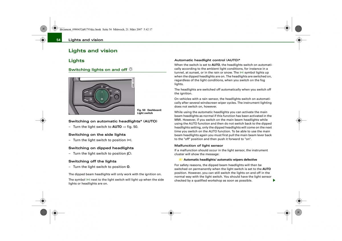 Audi S5 A5 owners manual / page 56