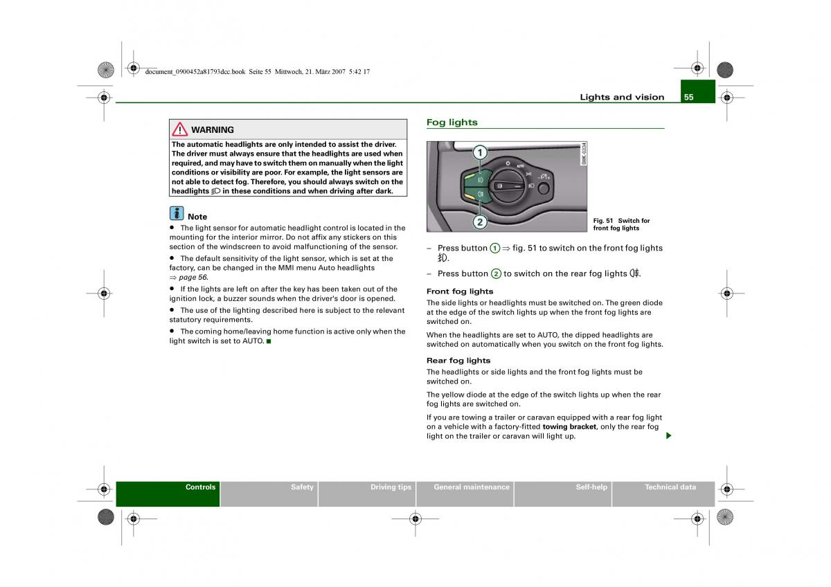 Audi S5 A5 owners manual / page 57