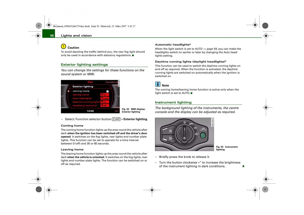 Audi S5 A5 owners manual / page 58