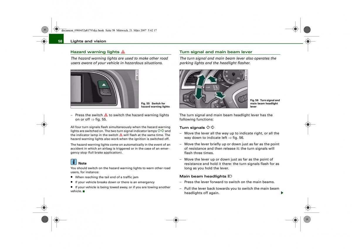 Audi S5 A5 owners manual / page 60