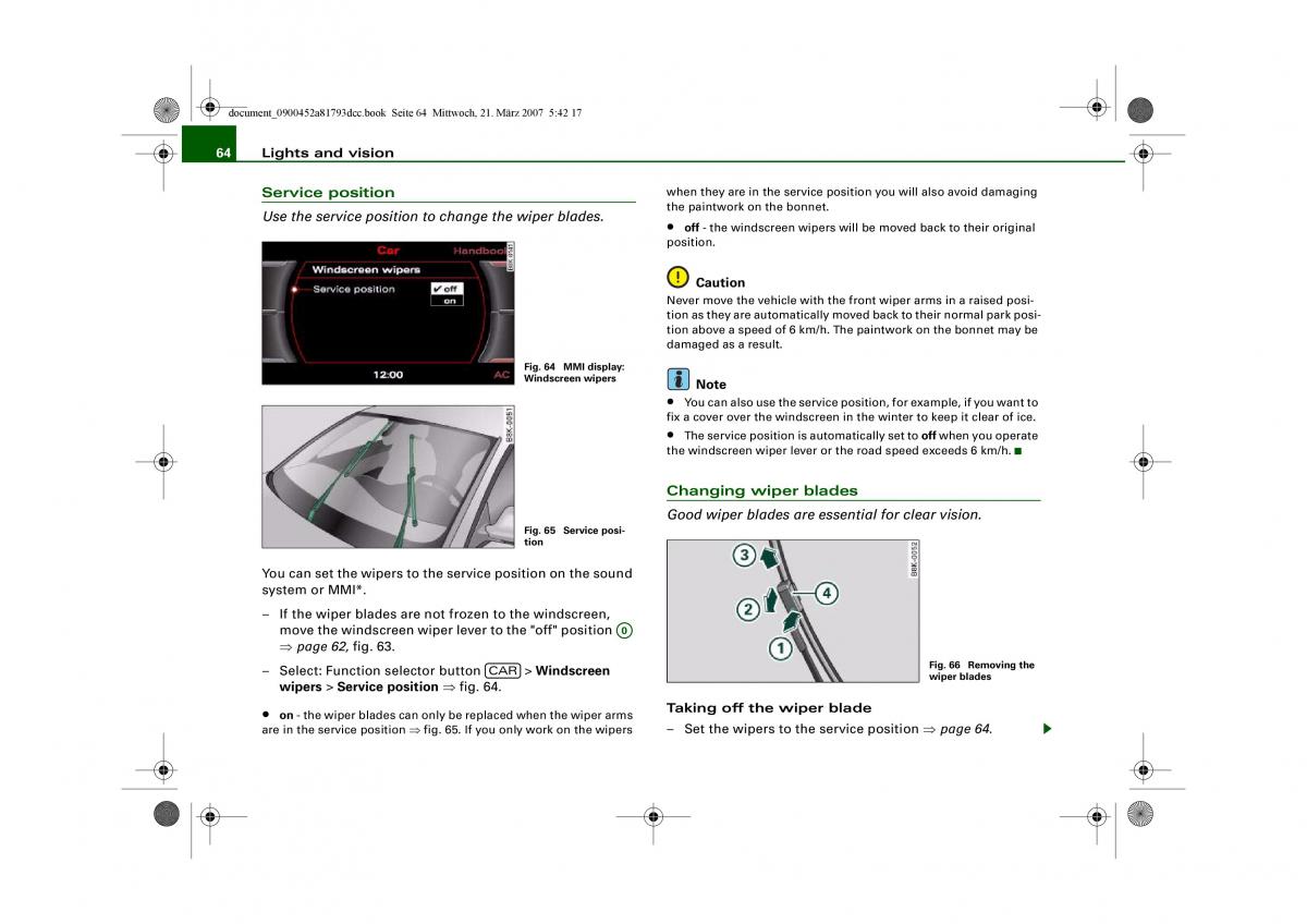 Audi S5 A5 owners manual / page 66