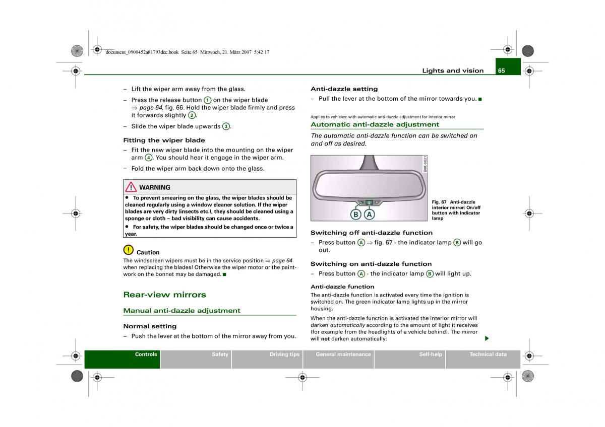 Audi S5 A5 owners manual / page 67