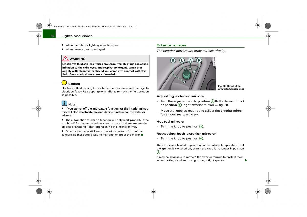 Audi S5 A5 owners manual / page 68