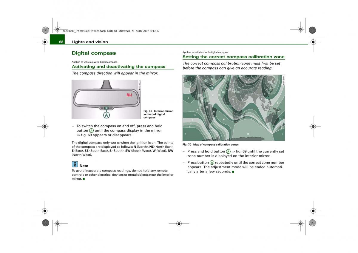 Audi S5 A5 owners manual / page 70