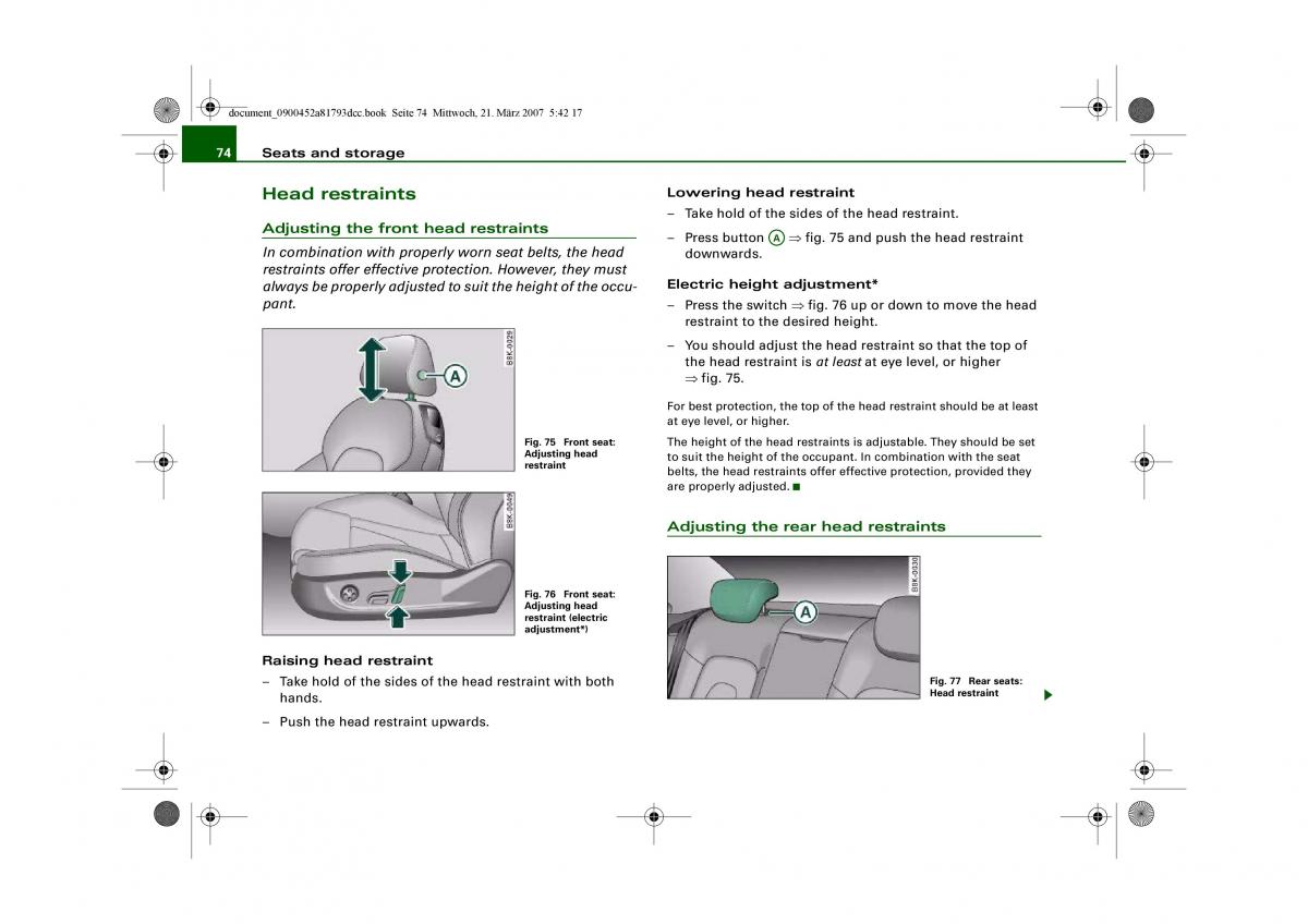 Audi S5 A5 owners manual / page 76