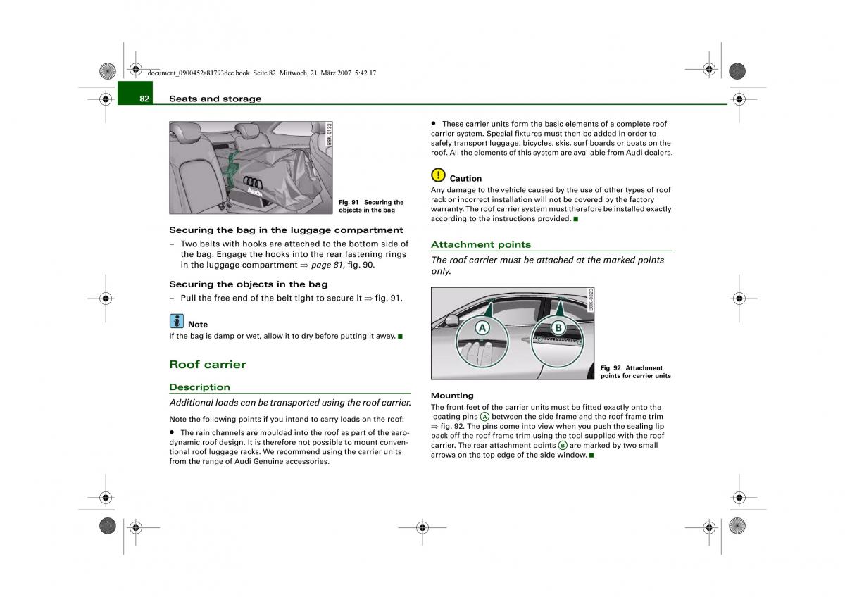 Audi S5 A5 owners manual / page 84