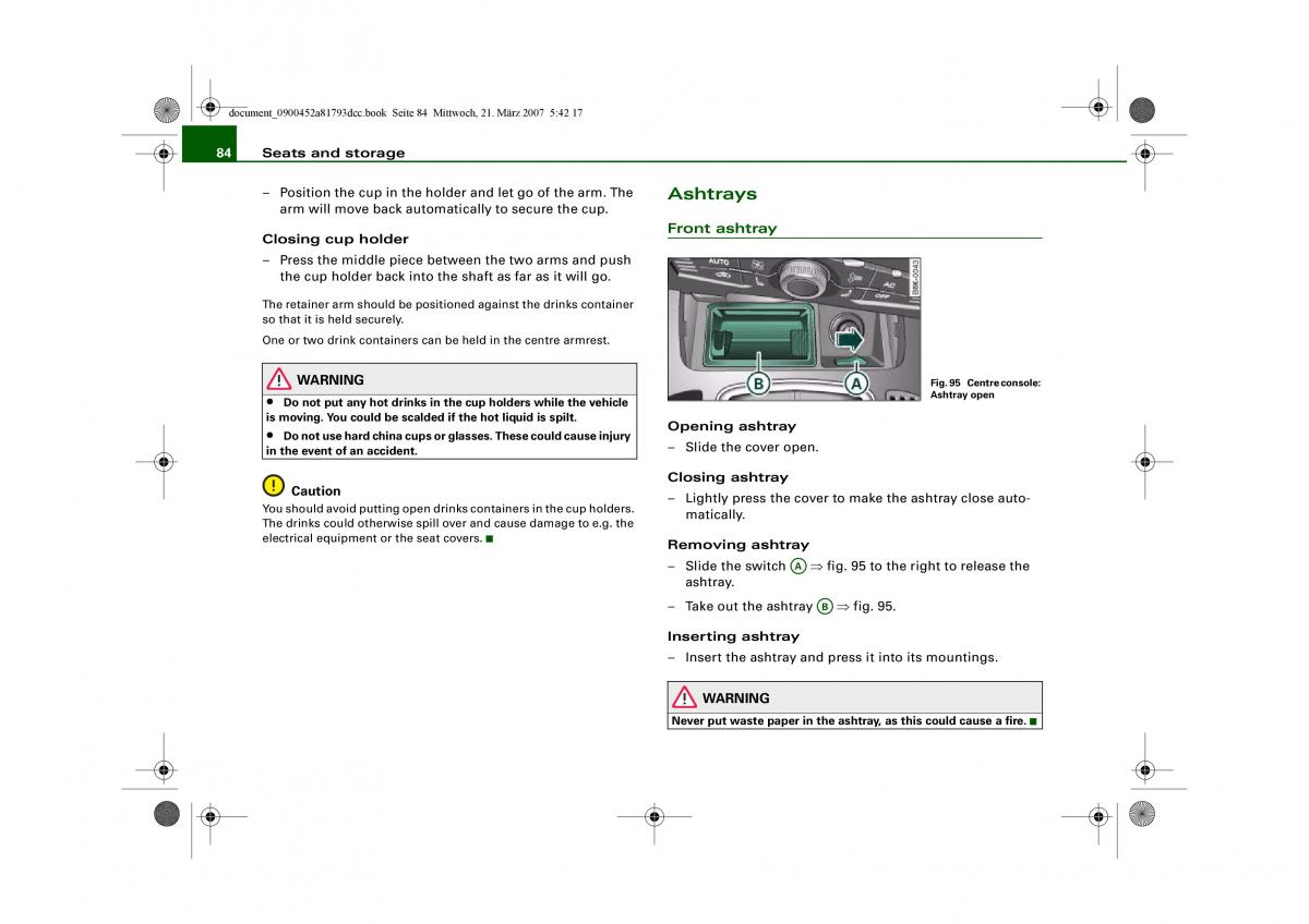 Audi S5 A5 owners manual / page 86