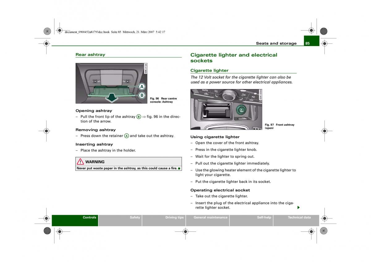 Audi S5 A5 owners manual / page 87