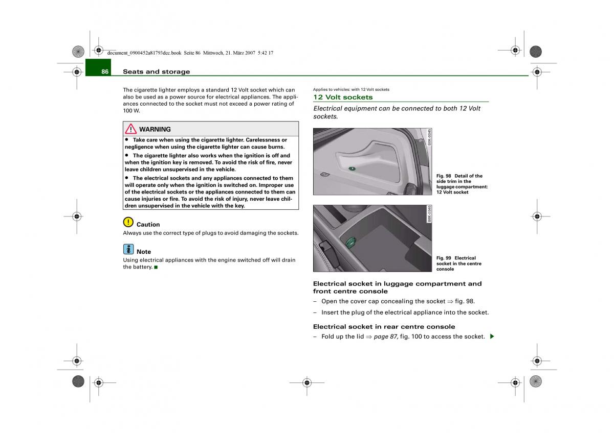 Audi S5 A5 owners manual / page 88