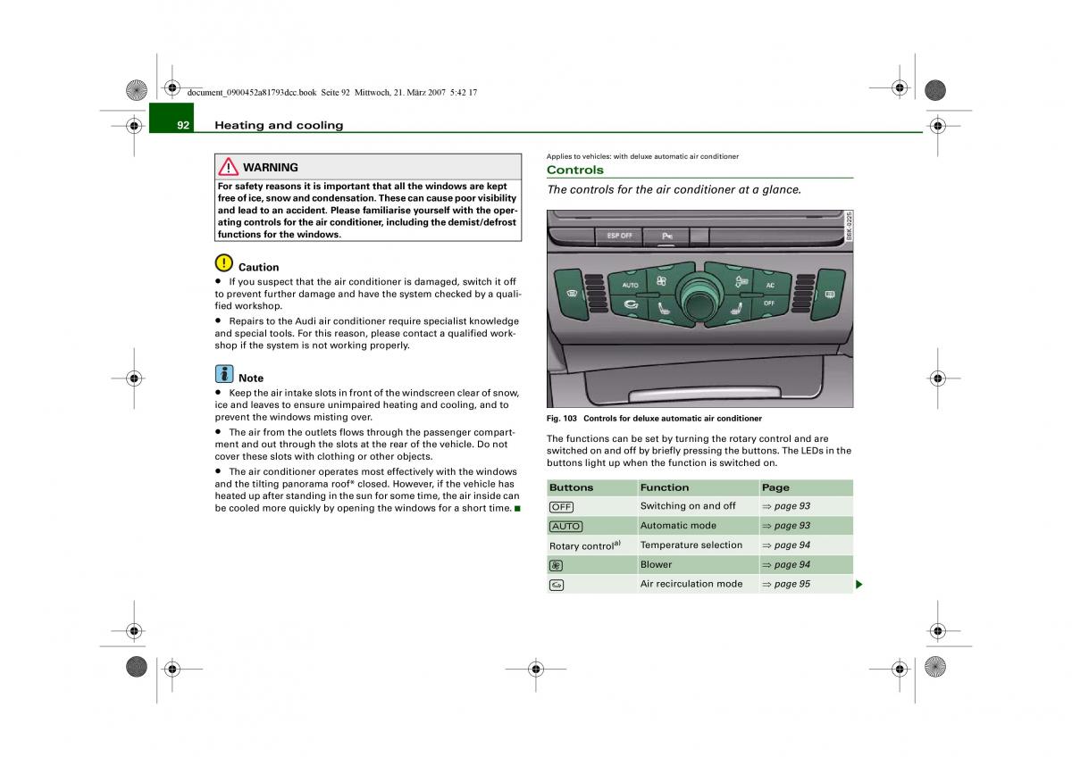 Audi S5 A5 owners manual / page 94