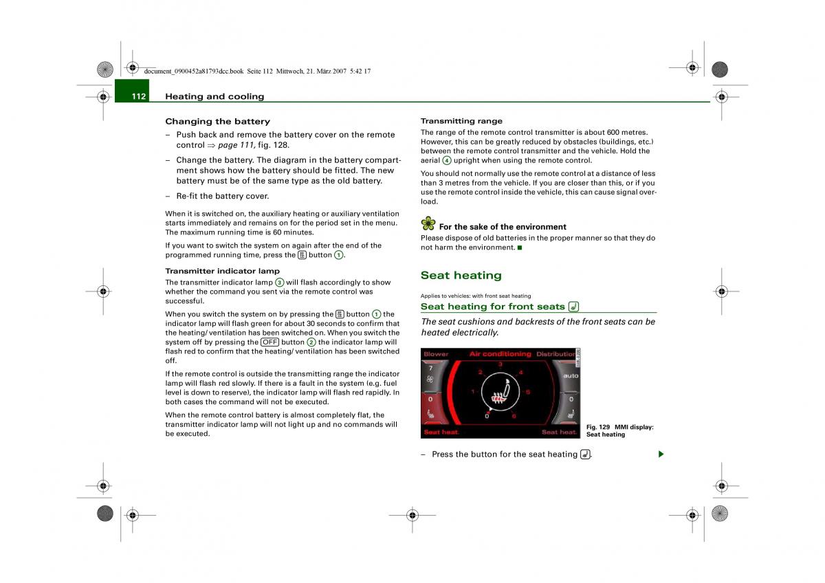 Audi S5 A5 owners manual / page 114