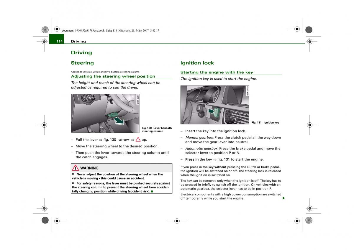 Audi S5 A5 owners manual / page 116