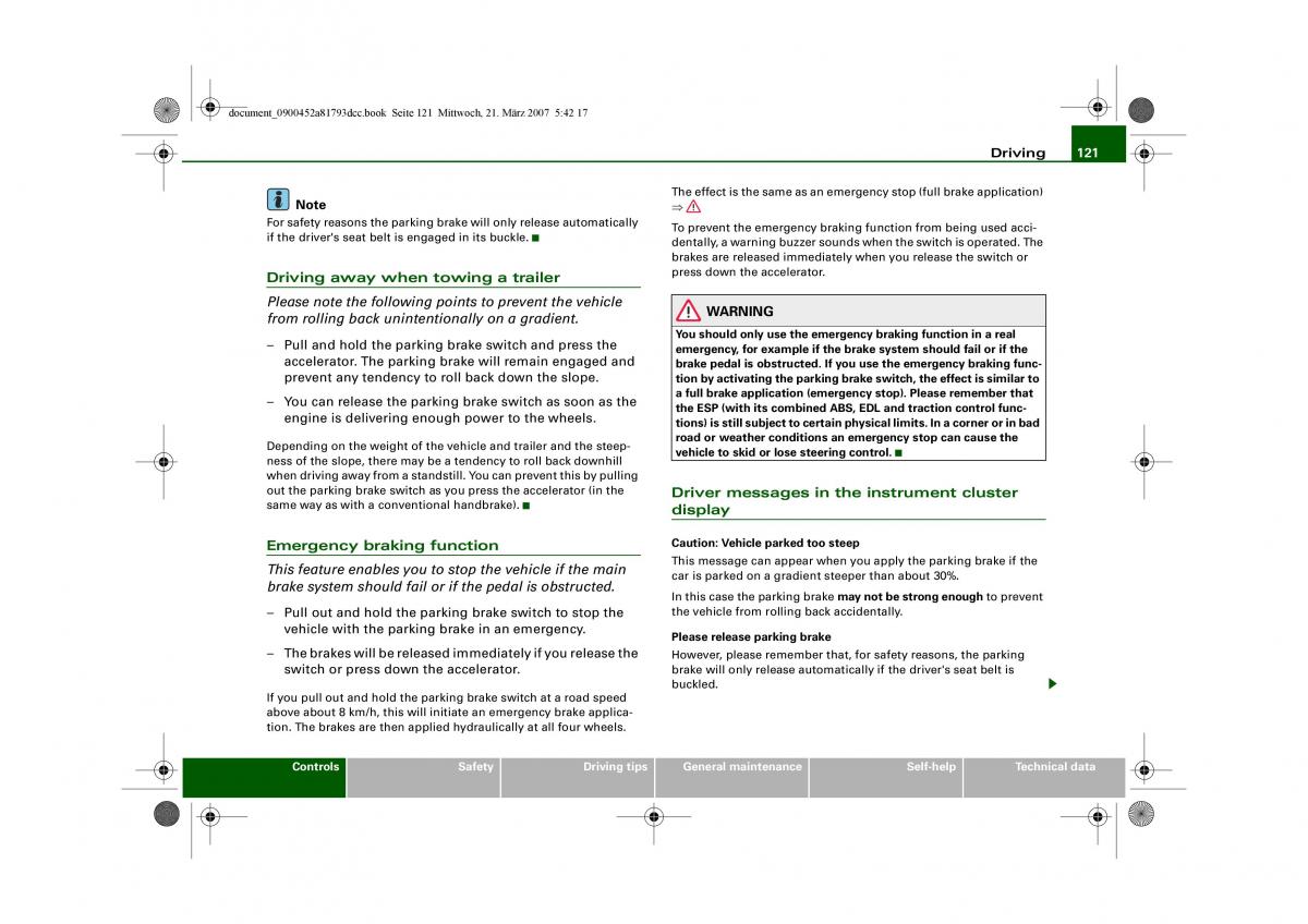 Audi S5 A5 owners manual / page 123