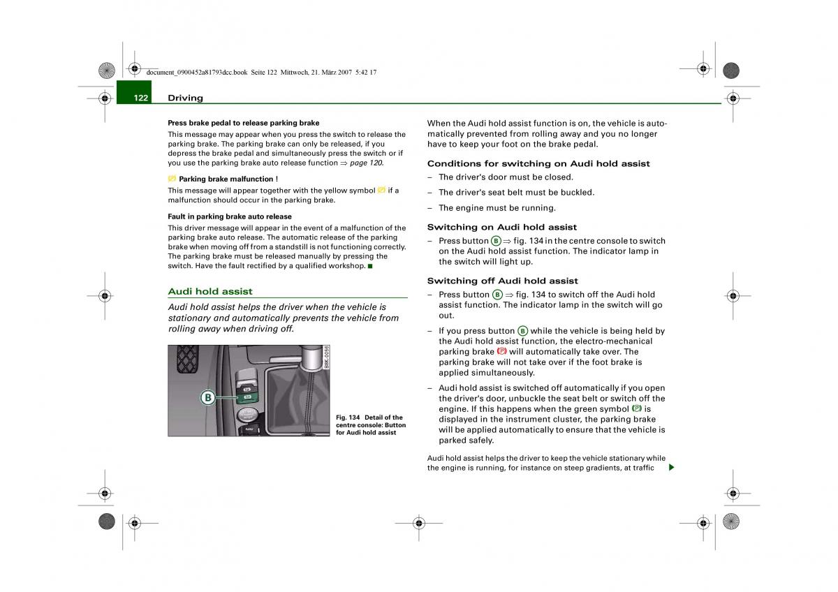 Audi S5 A5 owners manual / page 124