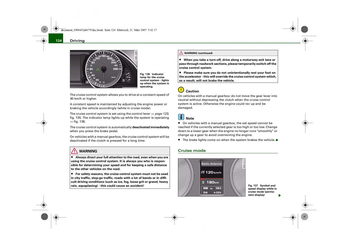 Audi S5 A5 owners manual / page 126