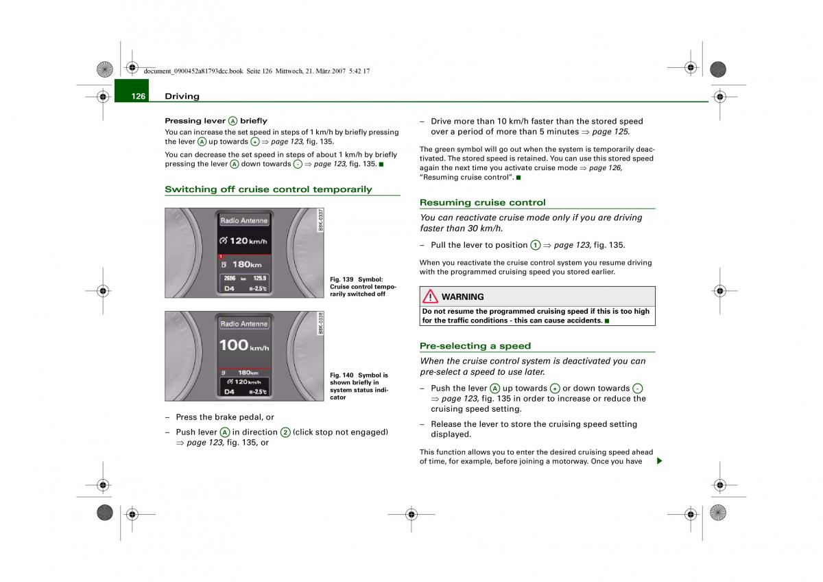 Audi S5 A5 owners manual / page 128