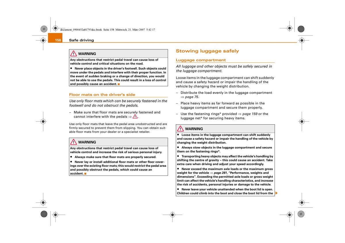 Audi S5 A5 owners manual / page 160