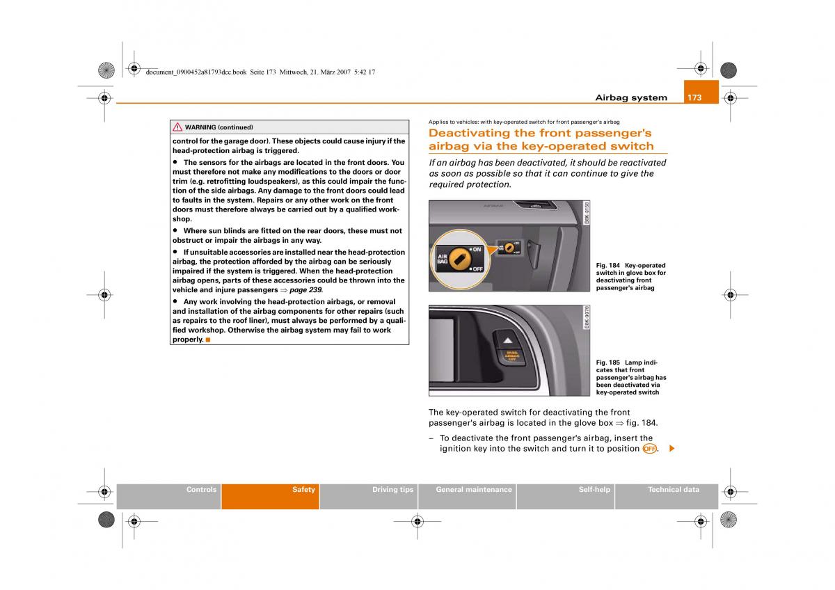 Audi S5 A5 owners manual / page 175