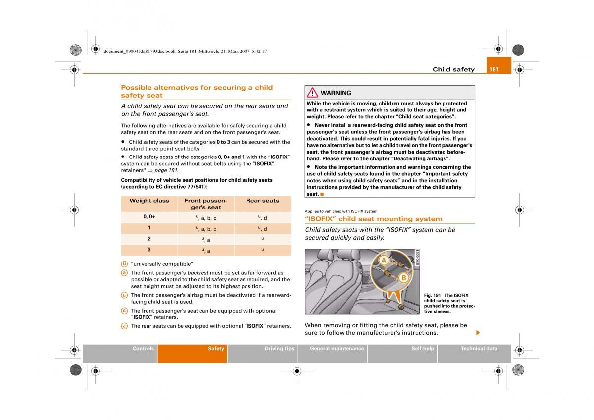 Audi S5 A5 owners manual / page 183