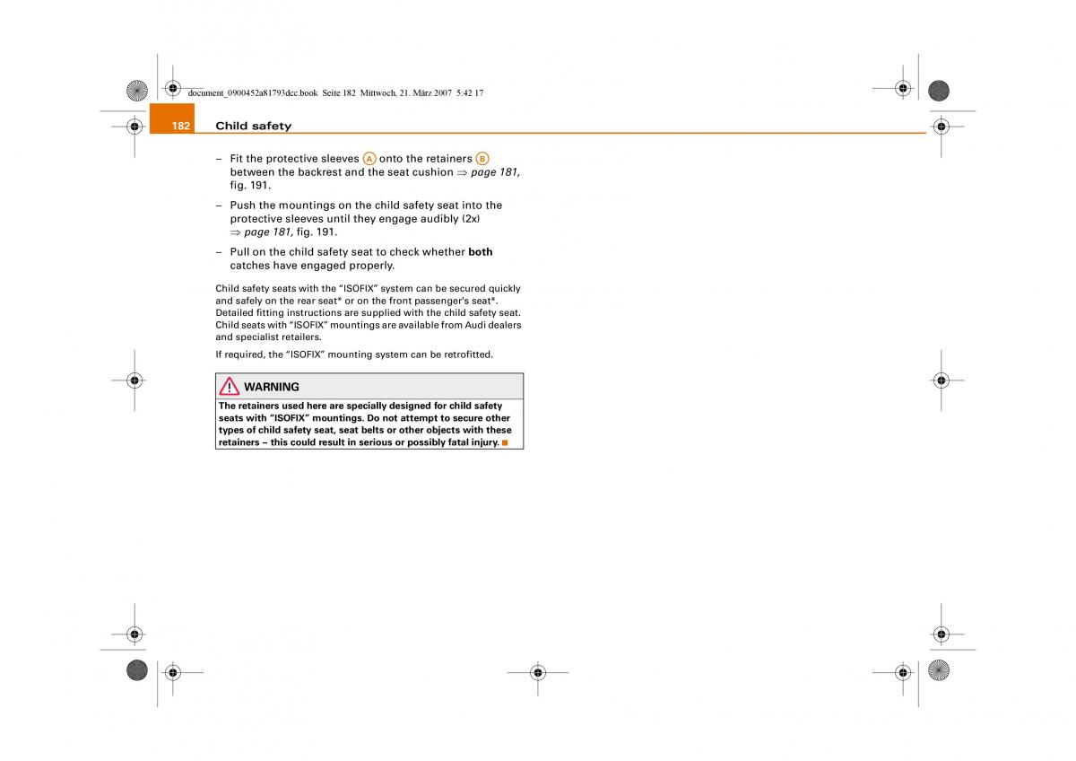 Audi S5 A5 owners manual / page 184