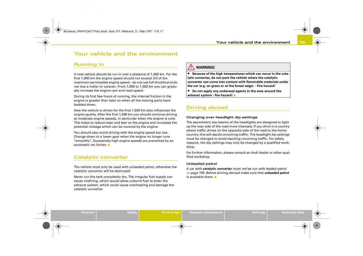 Audi S5 A5 owners manual / page 197