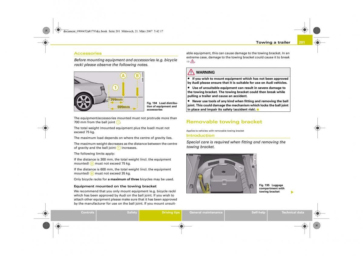 Audi S5 A5 owners manual / page 203