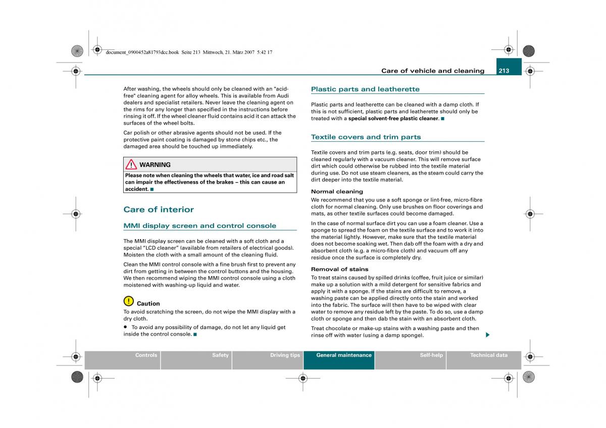 Audi S5 A5 owners manual / page 215