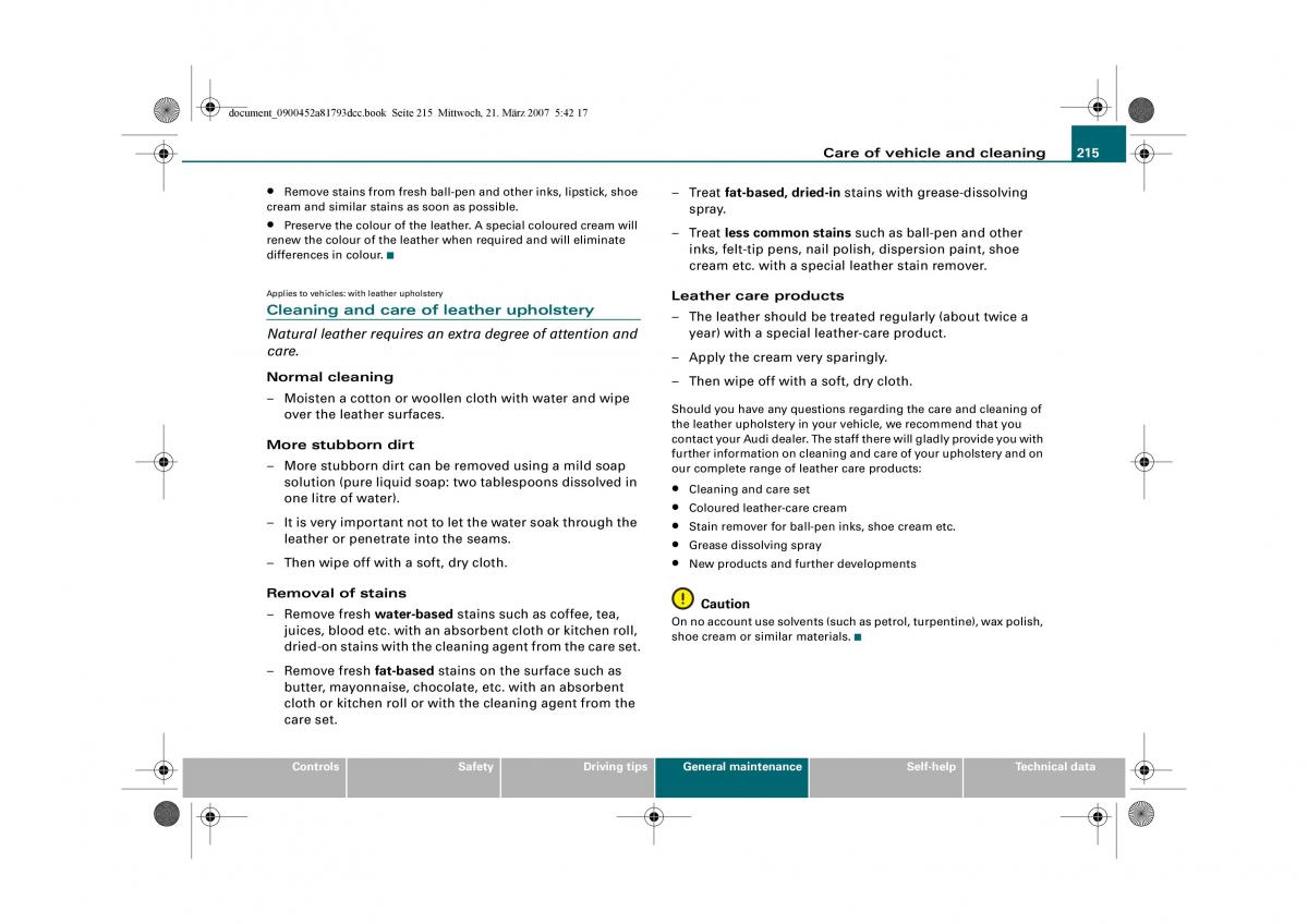 Audi S5 A5 owners manual / page 217