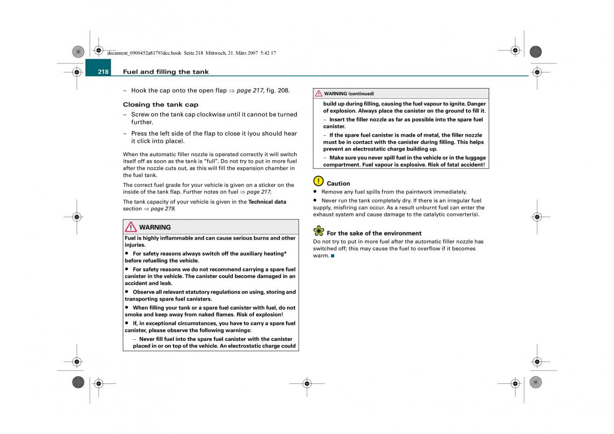 Audi S5 A5 owners manual / page 220