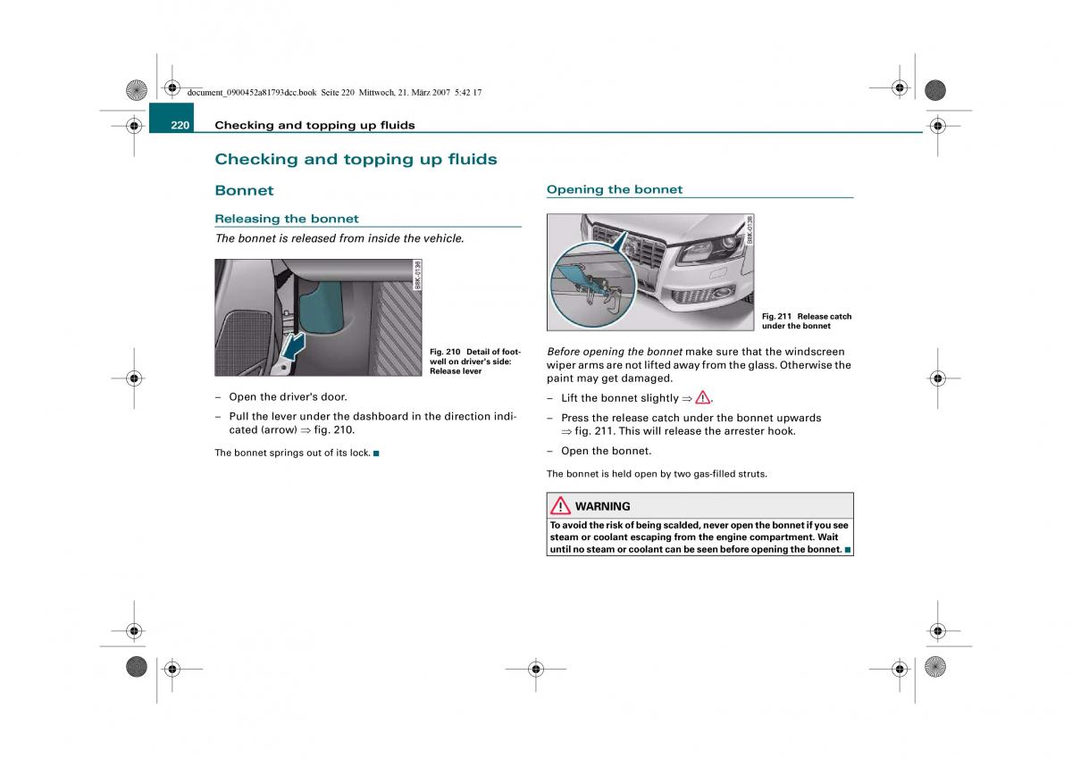 Audi S5 A5 owners manual / page 222