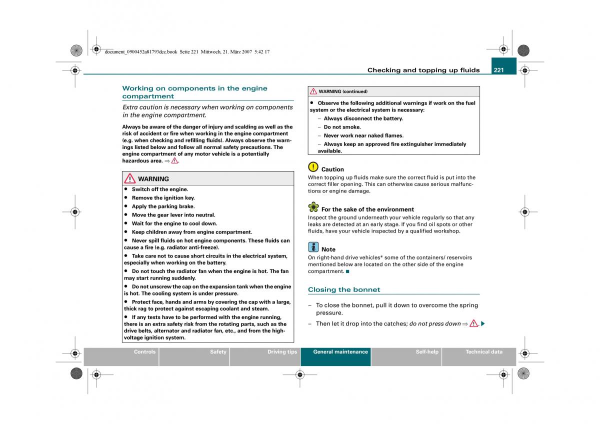 Audi S5 A5 owners manual / page 223