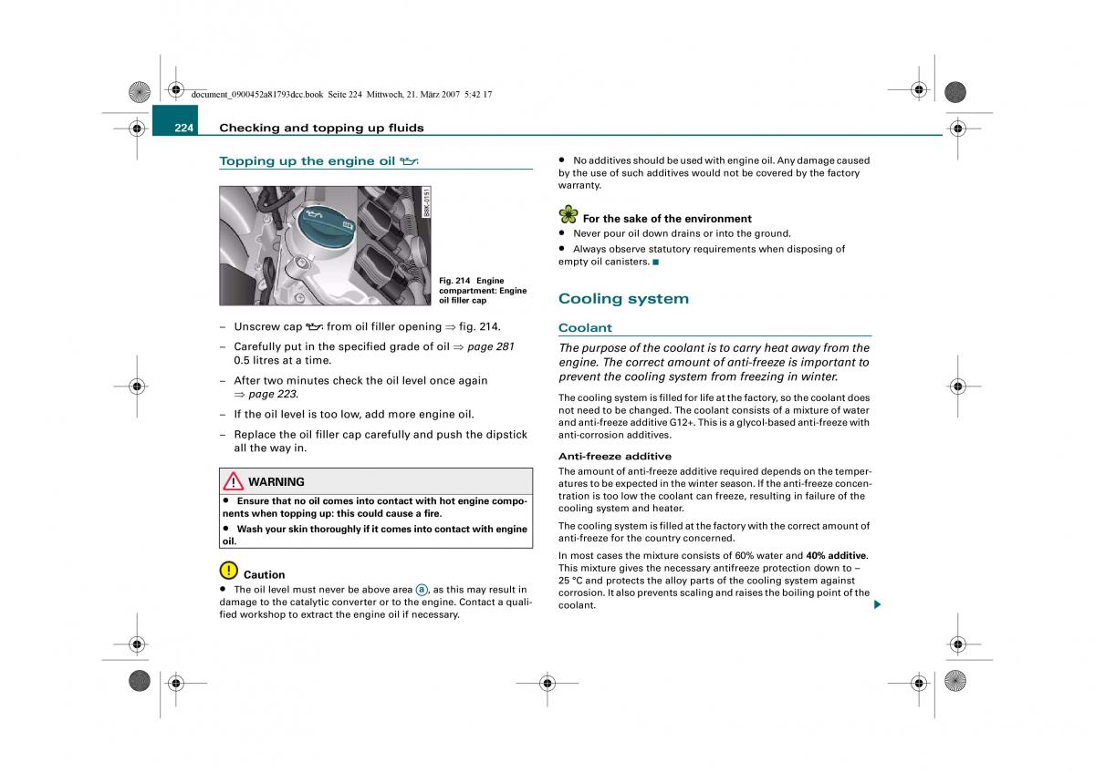 Audi S5 A5 owners manual / page 226