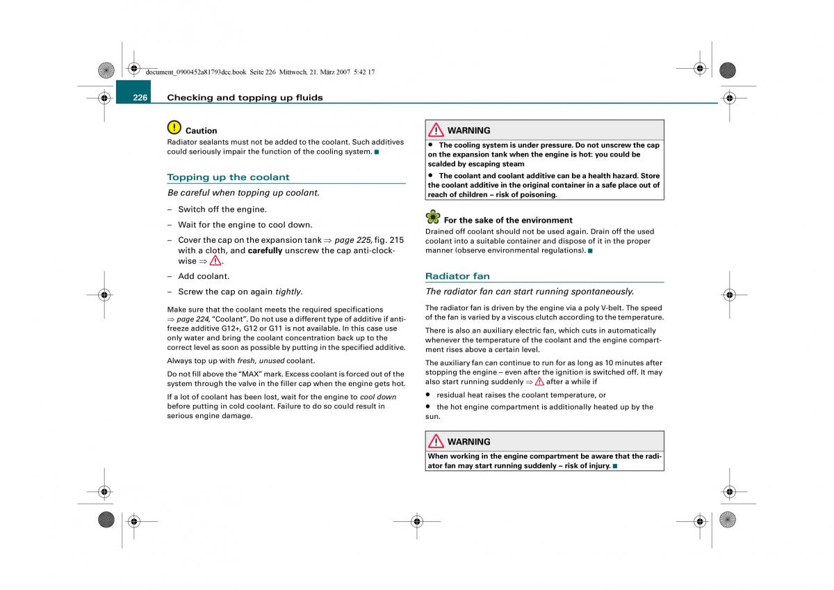 Audi S5 A5 owners manual / page 228